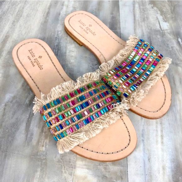 Kate Spade Solaina Multicolor Jeweled Embellished Flat Slides - Picture 4 of 4